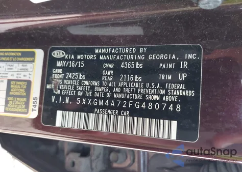 2015 Kia Optima Lx from USA, damaged, VIN 5XXGM4A72FG480748